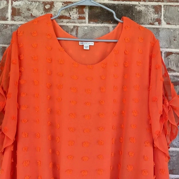 Cato Orange Slit Tie Sleeve Dotted Swiss Blouse - Picture 7 of 11